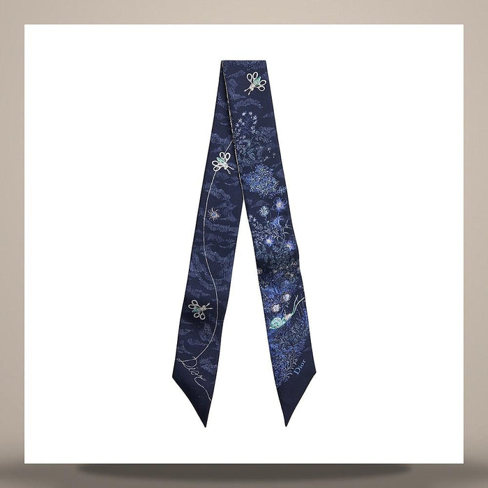 DIOR Charming Garden Mitzah Scarf Deep Blue Silk Twill Scarf 62TM106I6039 C538