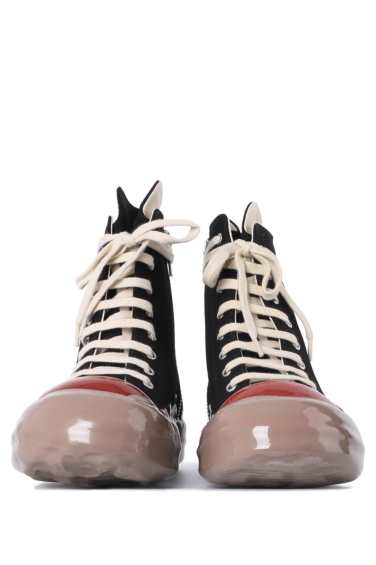 Rick Owens DRKSHDW Silicone Sole Black Red Dark Beige High-Top Sneakers