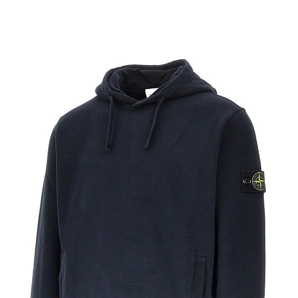 STONE ISLAND Black Cotton Logo Hoodie for Men