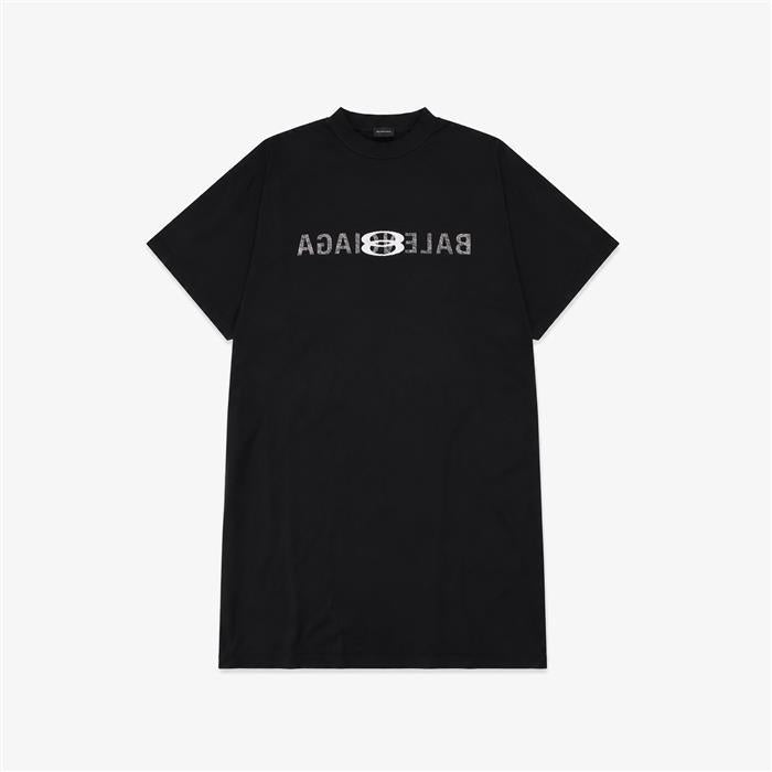 BALENCIAGA Logo Medium Fit Short Sleeve Long Dress Black Cotton