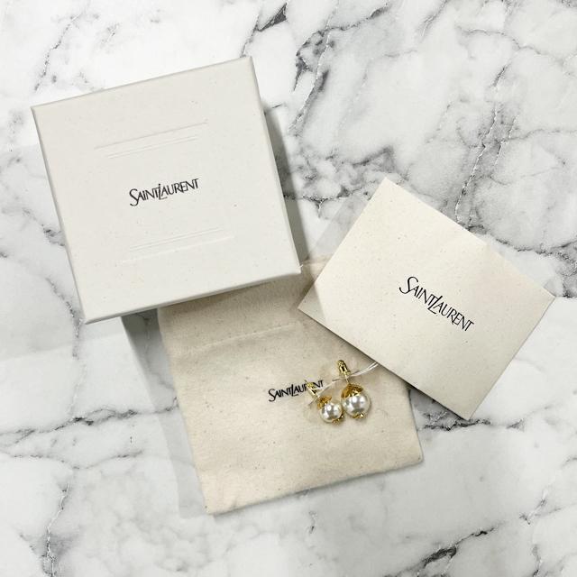 Saint Laurent YSL Logo Pearl Earrings Silver-Tone Jewelry