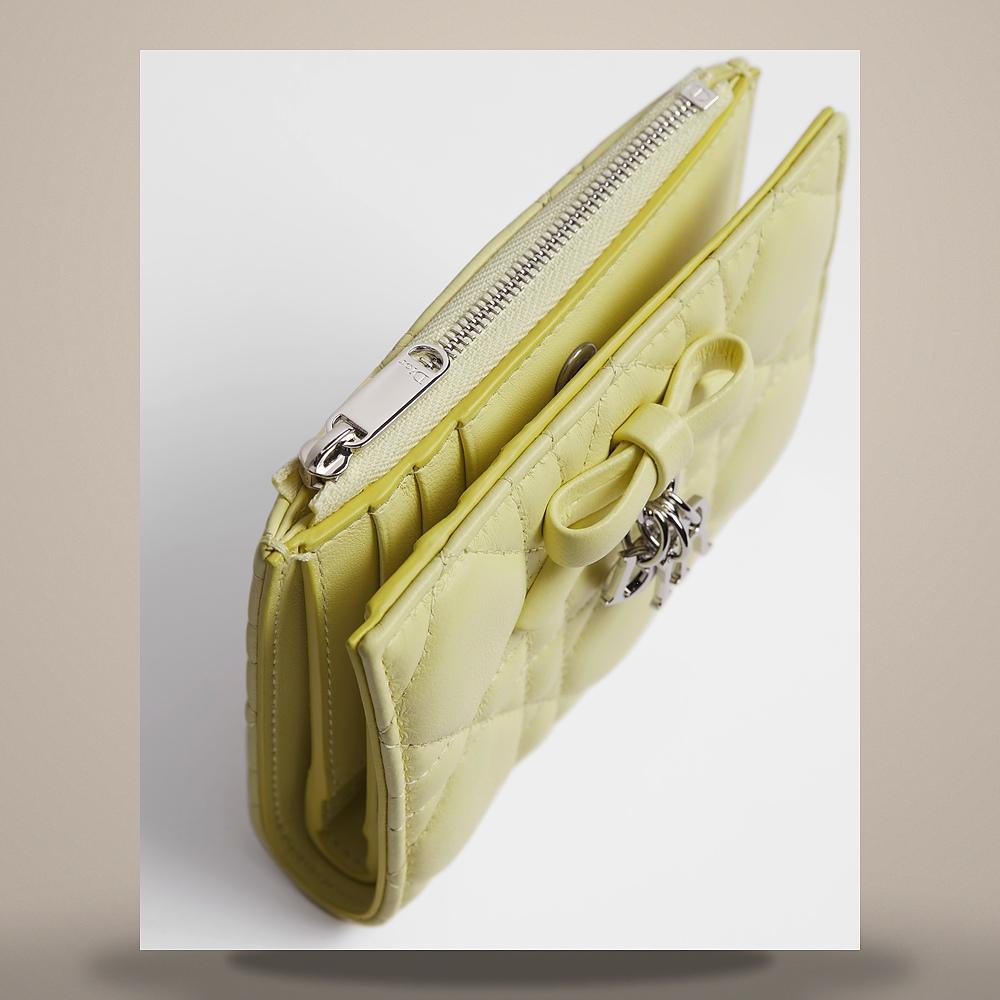 DIOR Lady Dior Dahlia Card Holder Mimosa Cannage Lambskin