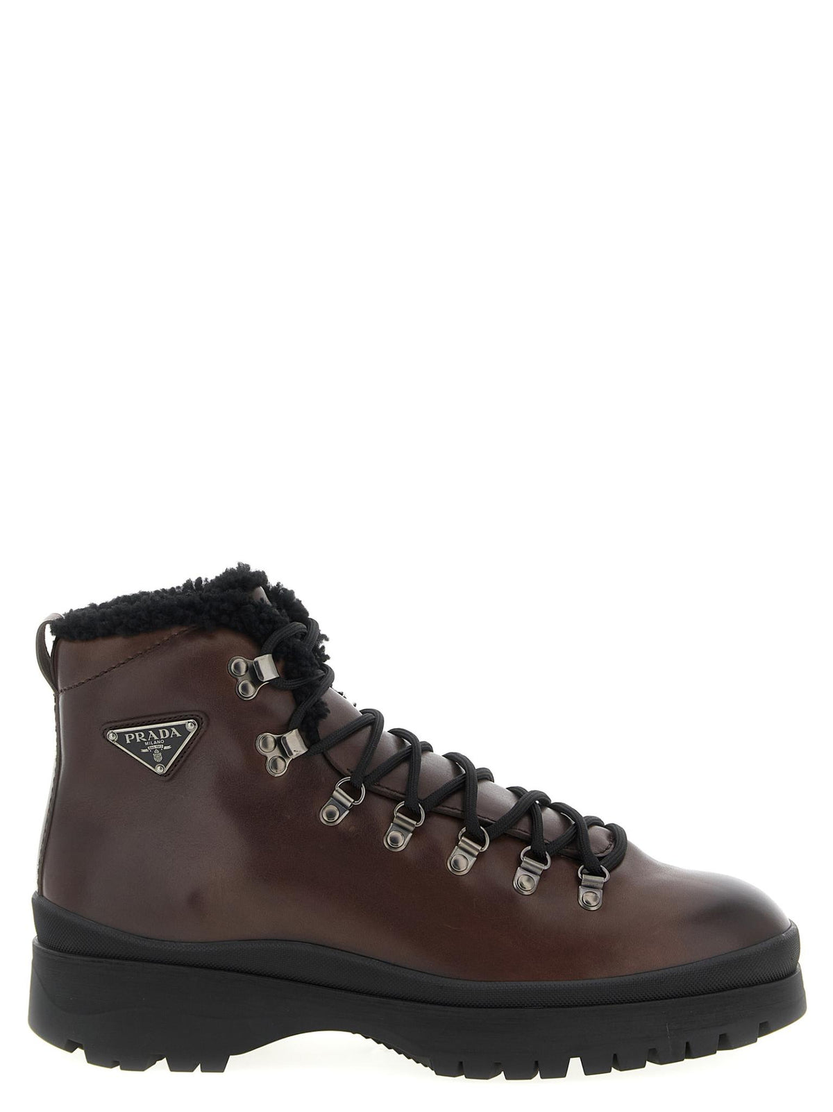 PRADA Black Leather Ankle Lace-Up Combat Boots