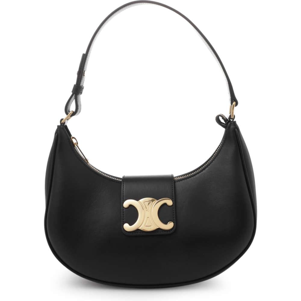 CELINE Triomphe Ava Black Leather Hobo Shoulder Bag for Women