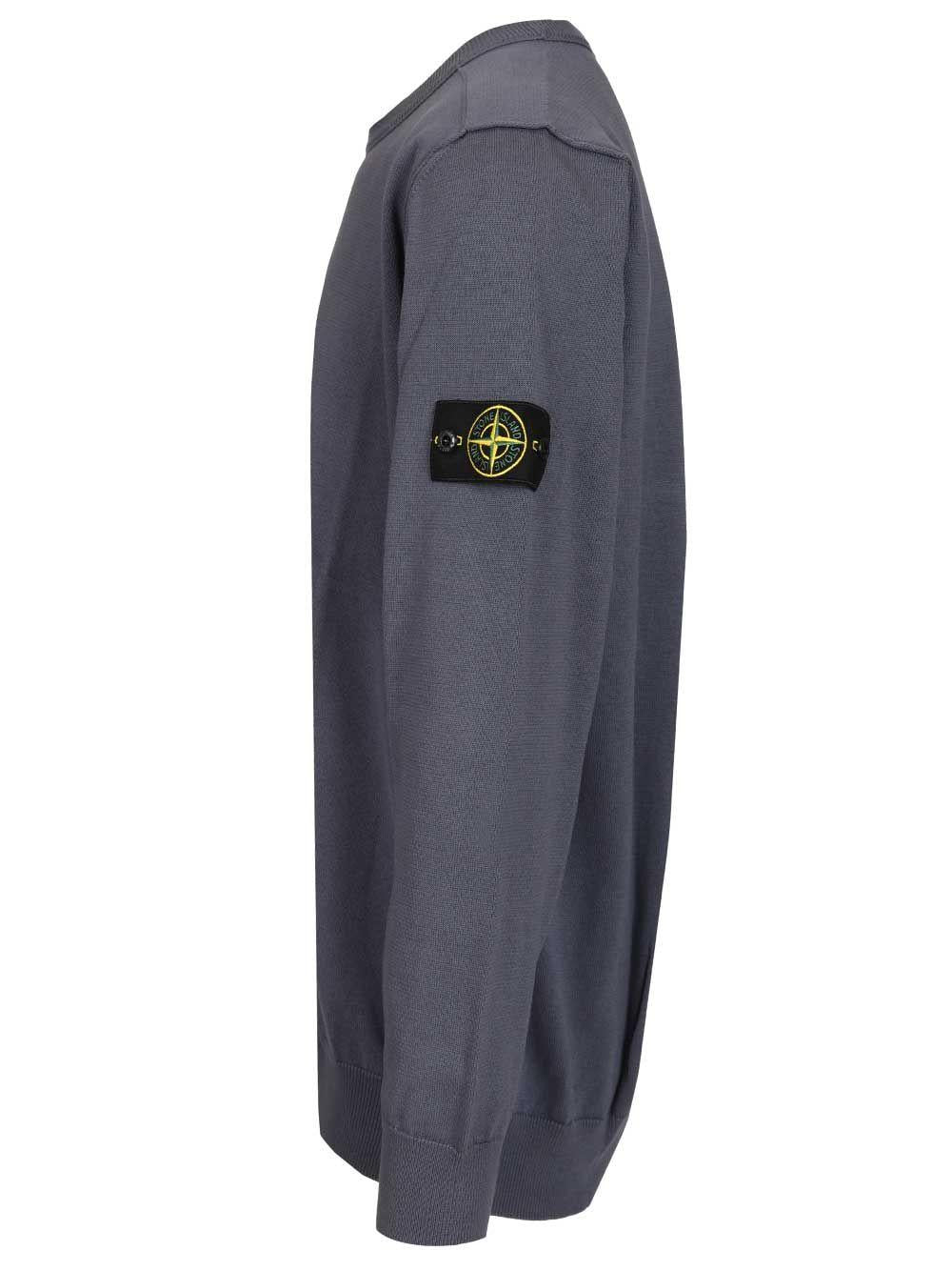 STONE ISLAND Blue Cotton Crewneck Knit Sweater for Men