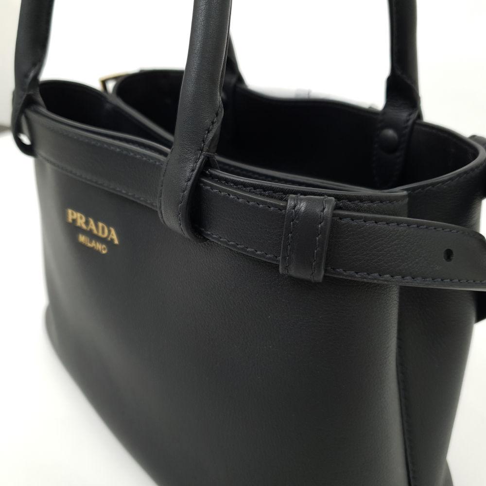 PRADA Double Belt Buckle Small Women’s Tote Shoulder Bag Black