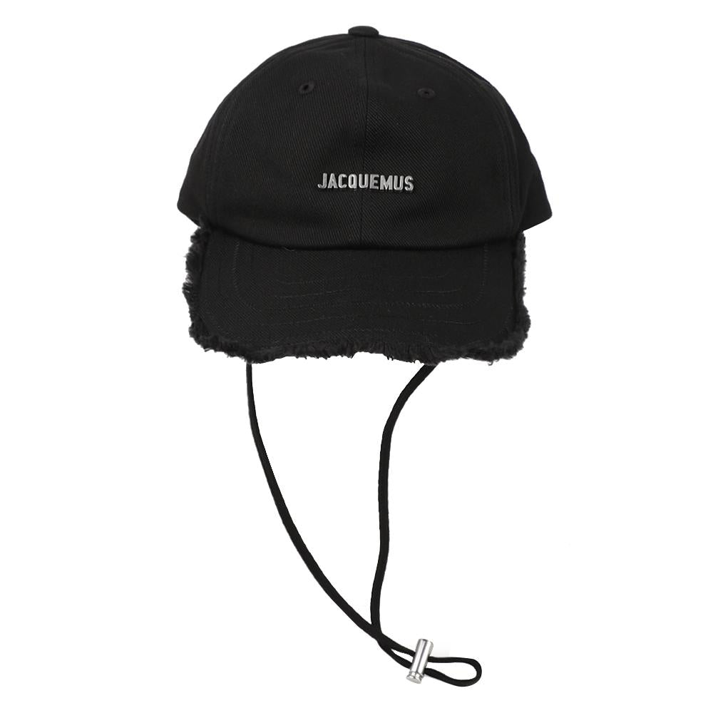 JACQUEMUS Fringe Baseball Cap Black Cotton Hat ACU00452 AW00092 990