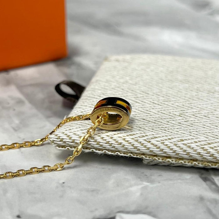 HERMES Mini Pop H Necklace Black Yellow Gold Pendant