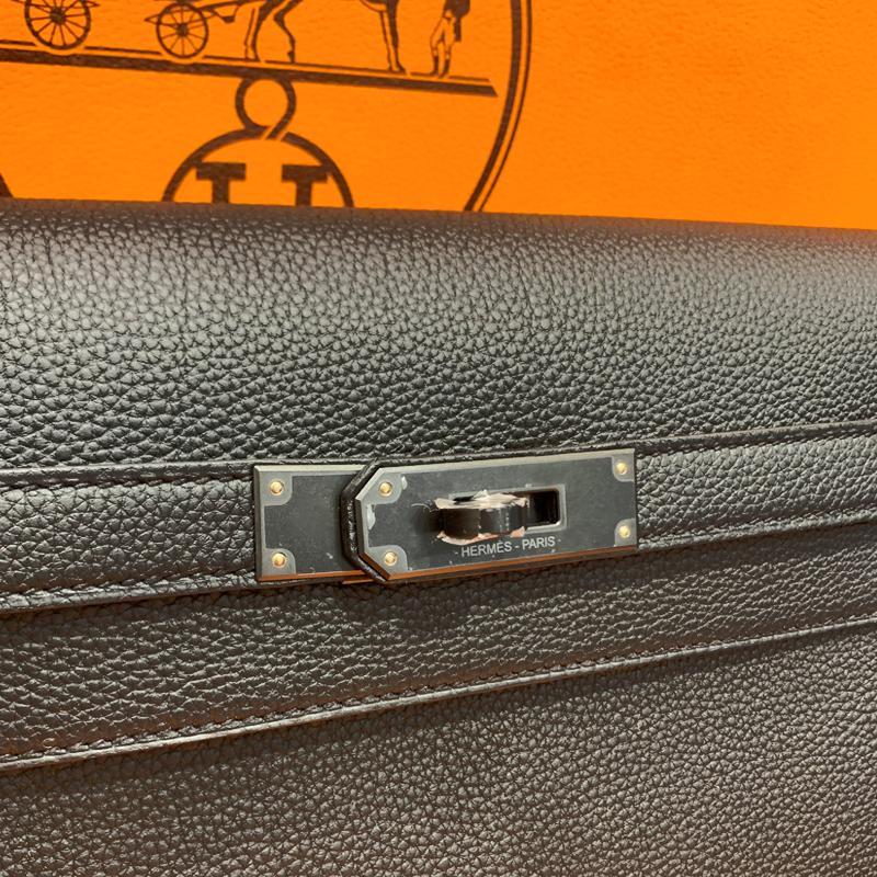 HERMES Kelly Depeches Monochrome Togo Leather Pouch Black Unisex 25