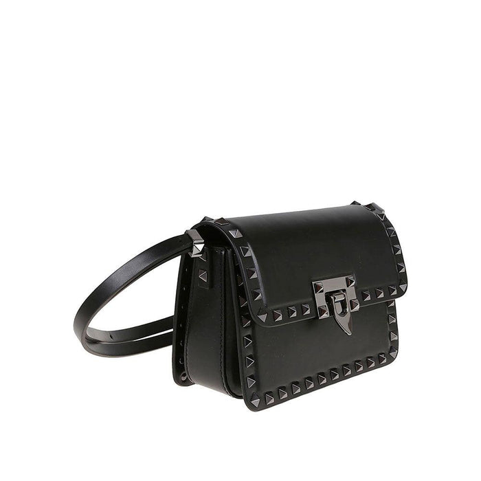 VALENTINO Rockstud Leather Shoulder Bag Black Women