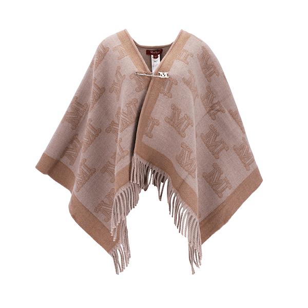 Max Mara Jacquard M Monogram Fringe Wool Cape Poncho Coat 2426736011600 006