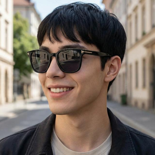 TOM FORD Asian Fit Square Acetate Sunglasses Unisex Black TF1135K 01A