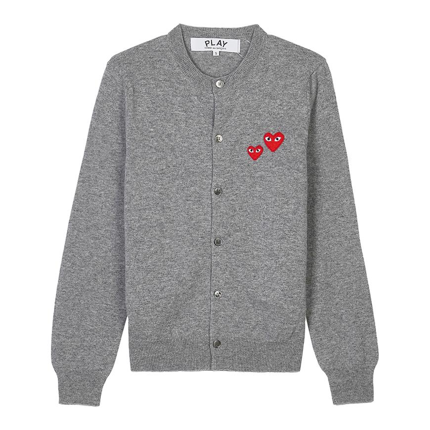 Comme des Garcons Grey Double Heart Patch Unisex Cardigan