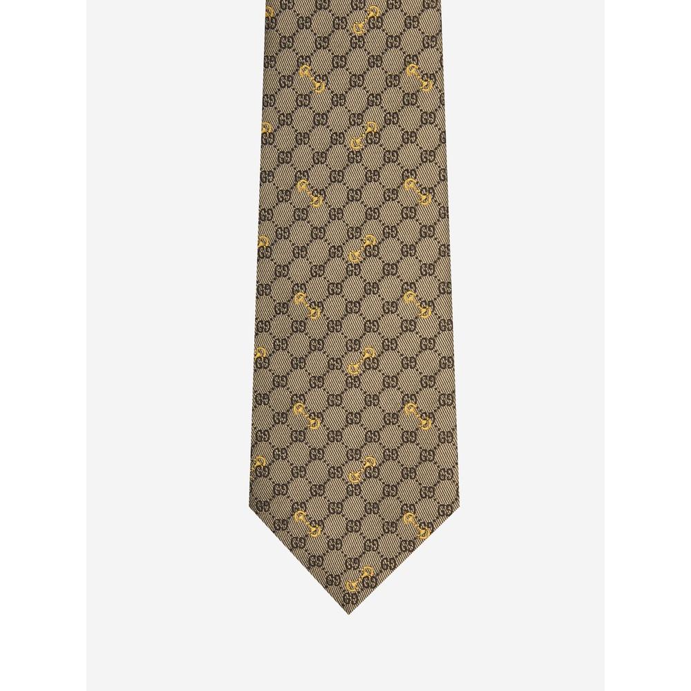 GUCCI GG Pattern Silk Tie Beige Brown Men's Accessory