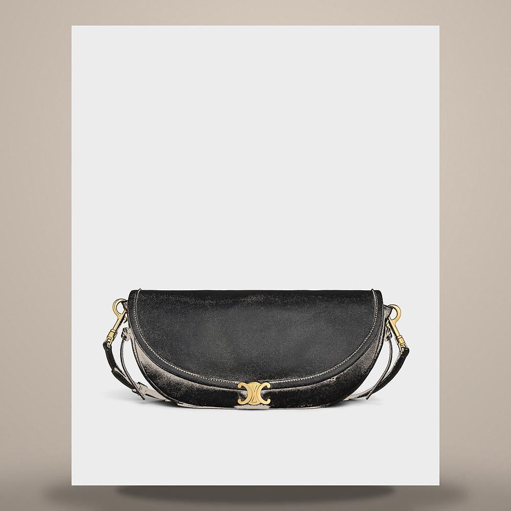 CELINE Little Half Moon Soft Triomphe Supple Shiny Lambskin Black L10373778 38NO