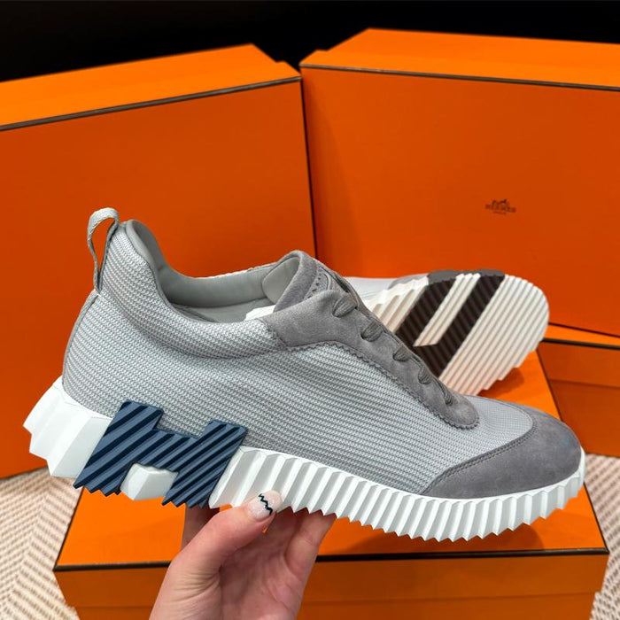 HERMES Light Gray Mesh Navy Black Two-Tone Low-Top Sneakers