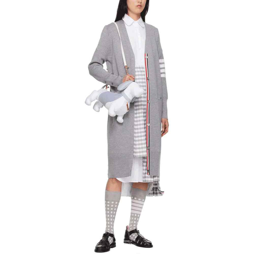 THOM BROWNE Women’s Milano Stitch Wool Long Cardigan Gray