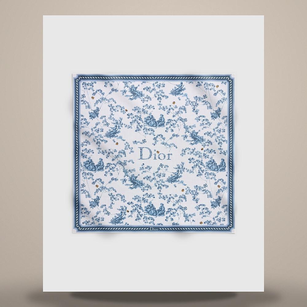 DIOR Toile de Jouy Clover Cashmere Shawl White/Blue 65TS140I0221 C515