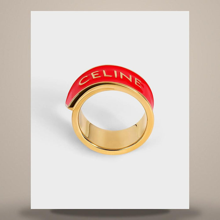 CELINE Red Enamel Gold-Finish Brass Ribbon Ring B10EE4V08 27RG