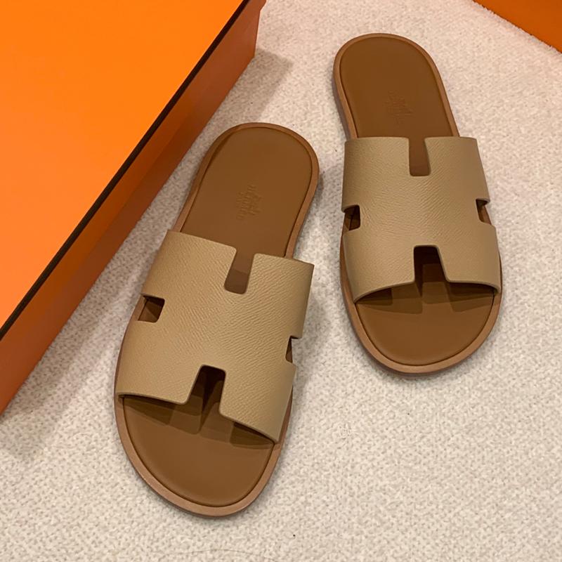 HERMES Izmir Epsom Calfskin Classic Brown Camel Sandals