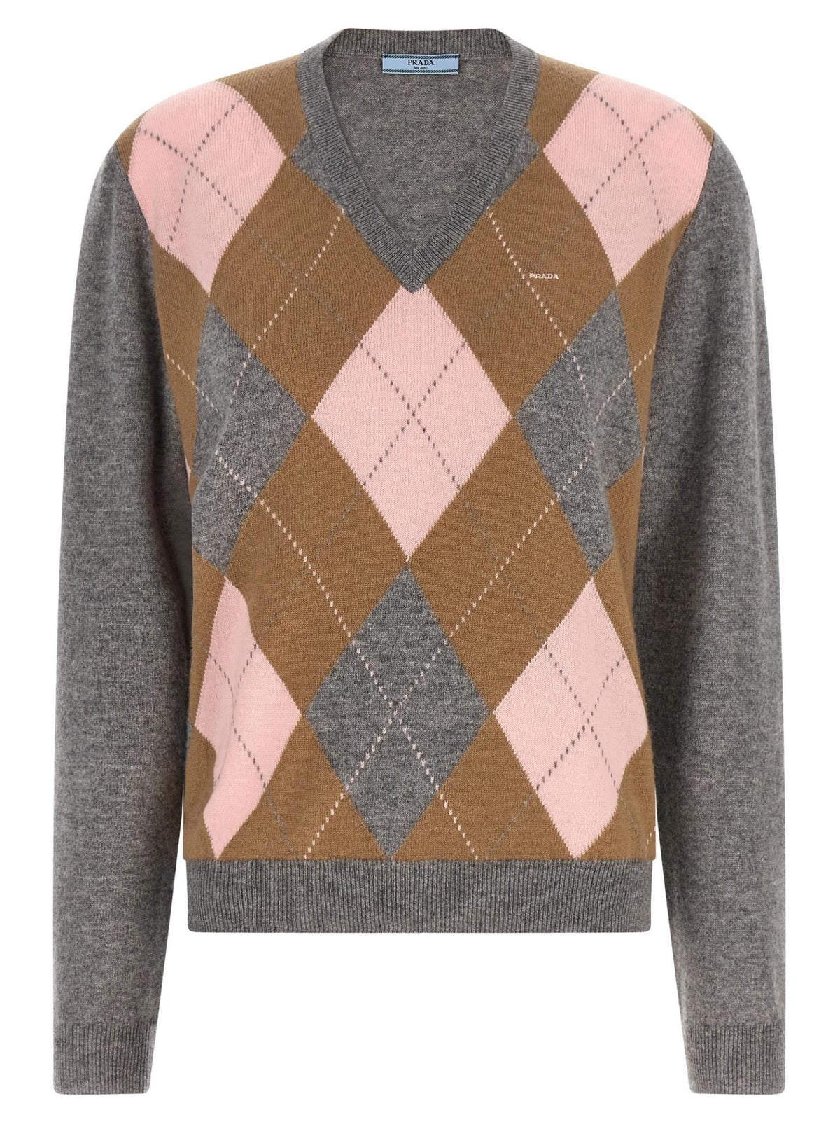 PRADA V-Neck Knit Sweater Women’s Ivory Wool Knitwear