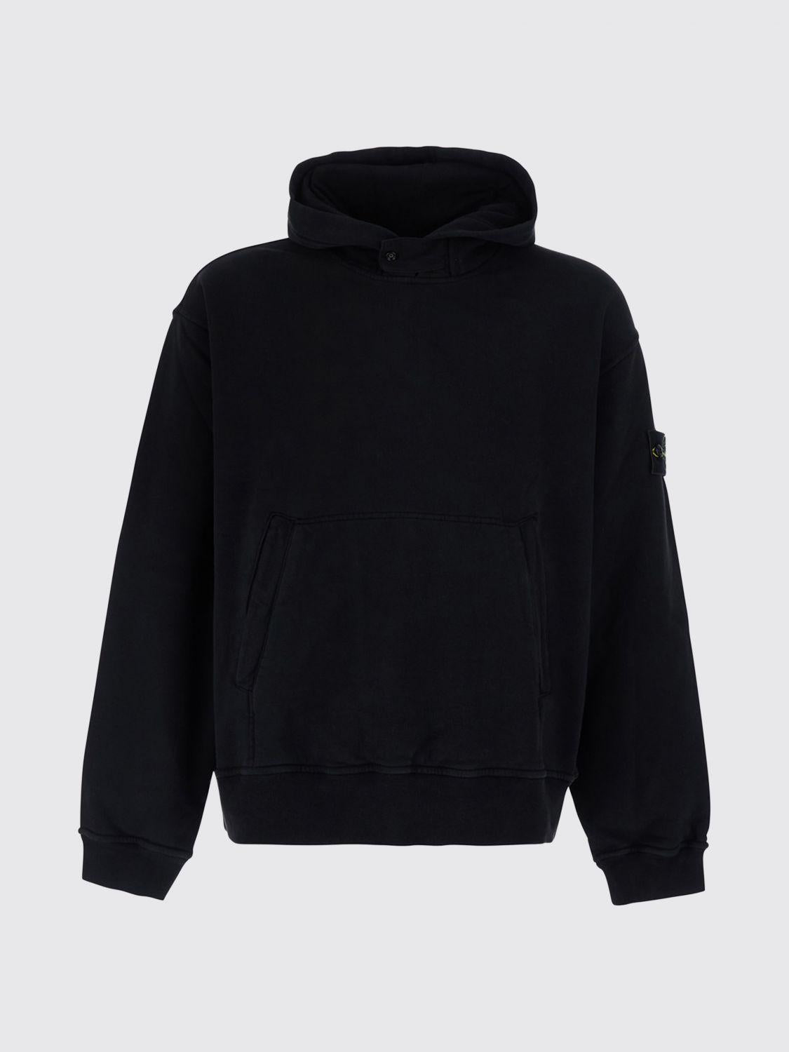 STONE ISLAND Black Cotton Pullover Hoodie