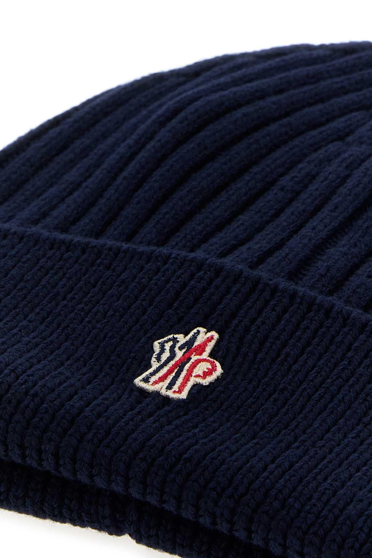 Moncler Navy Ribbed Wool Knit Beanie Hat for Men