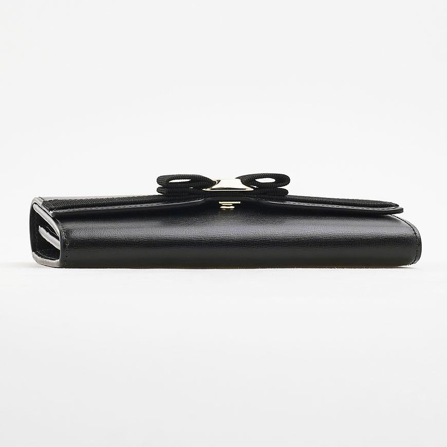 Ferragamo Vara Bow Long Wallet Black Leather Women’s