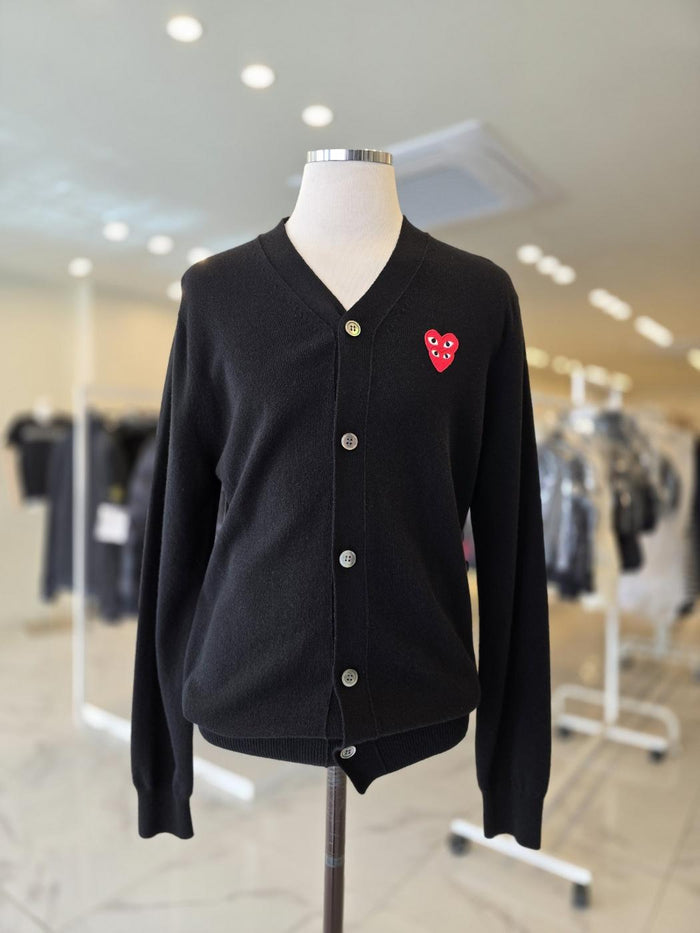 Comme des Garcons Double Heart Logo Wool Cardigan Black P1 N076
