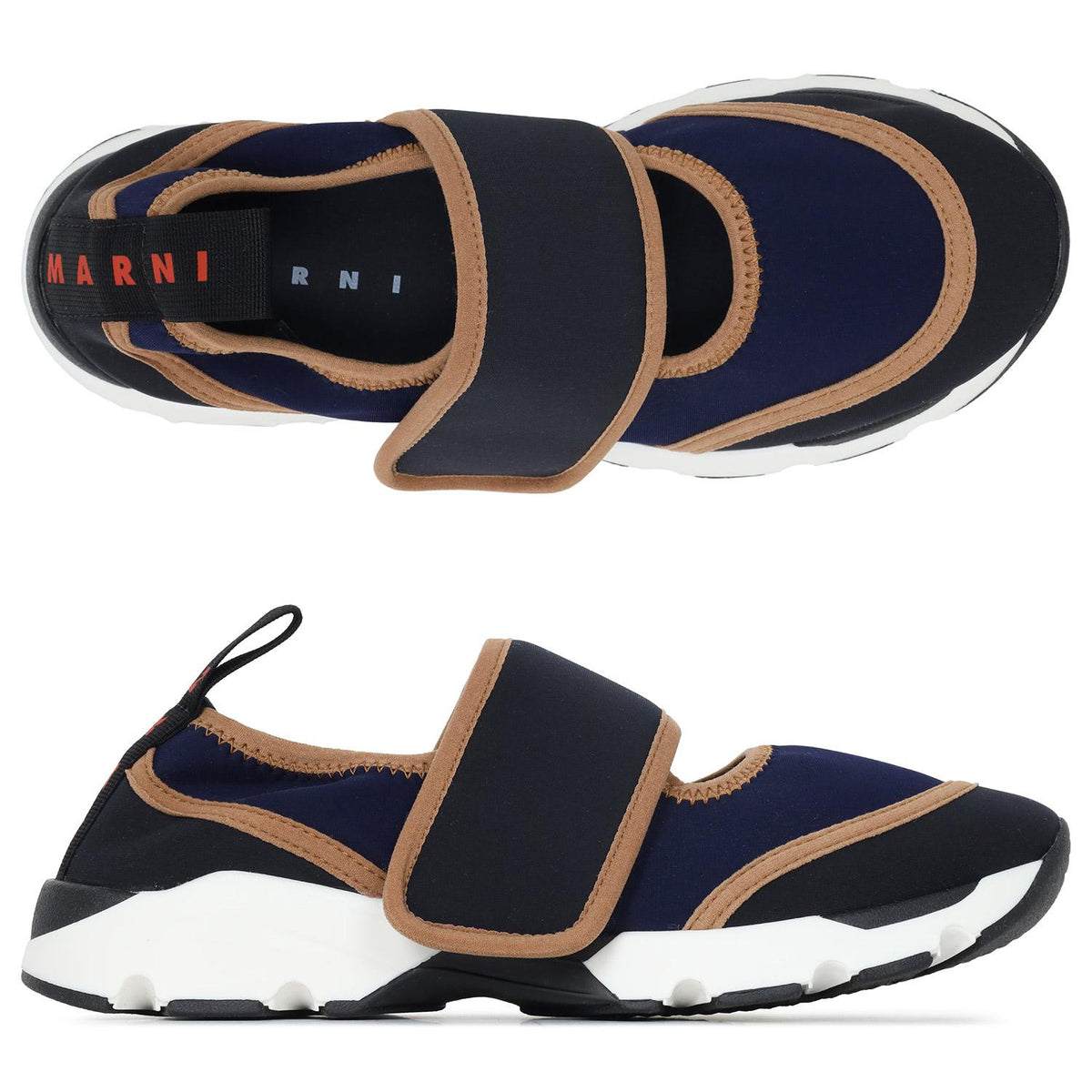 Marni Dark Blue Black Lycra Mary Jane Running Sneakers Lo SNZW020602 P7613 ZP081