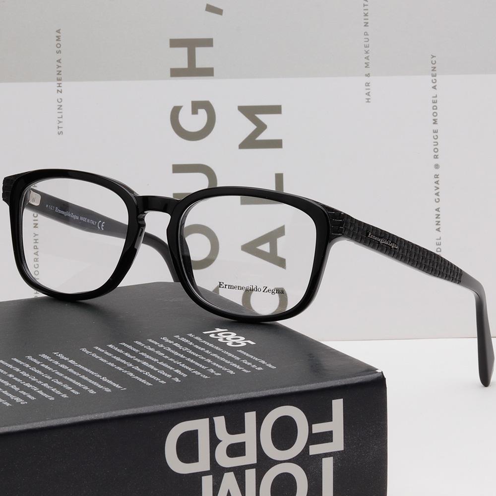 Zegna Black Acetate Square Eyeglass Frames Unisex