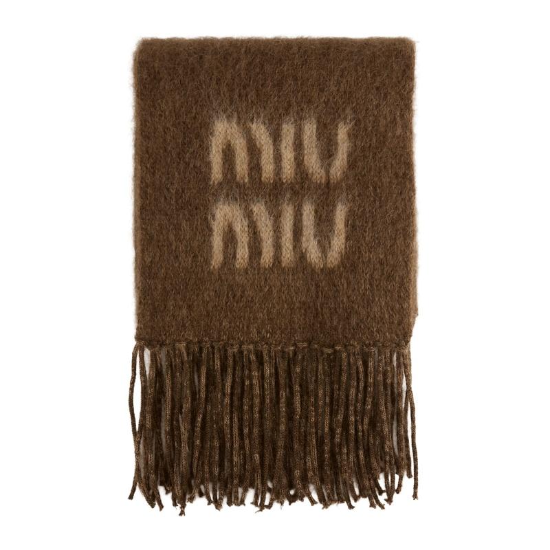 Miu Miu Logo Wool Scarf Black