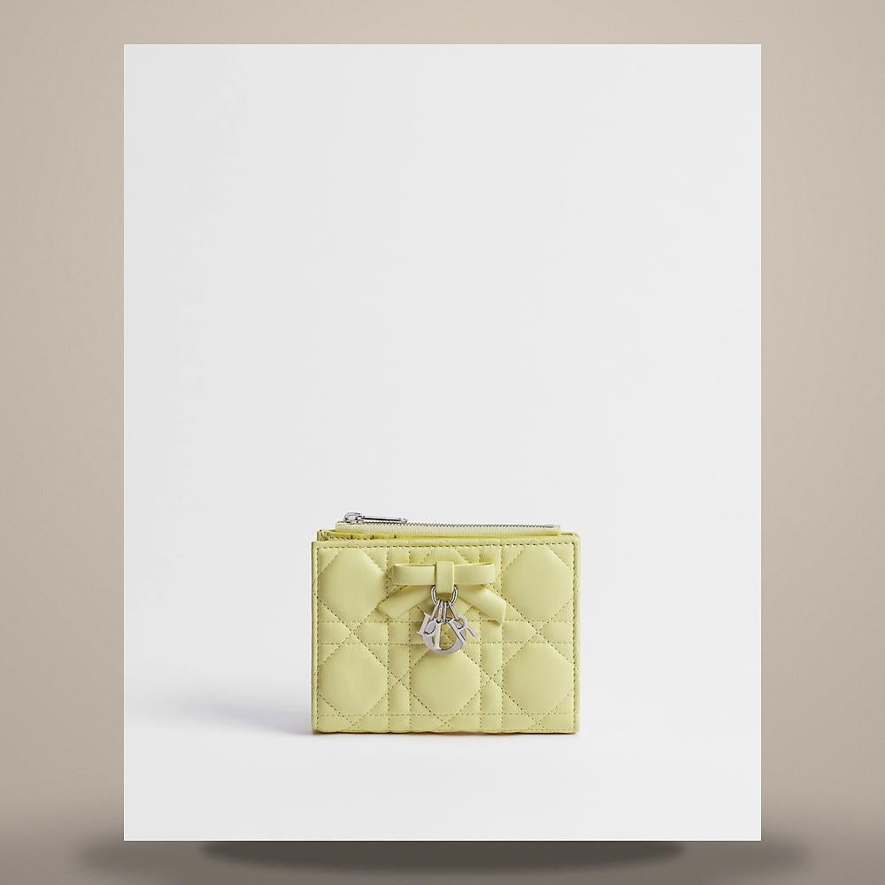 DIOR Lady Dior Dahlia Card Holder Mimosa Cannage Lambskin