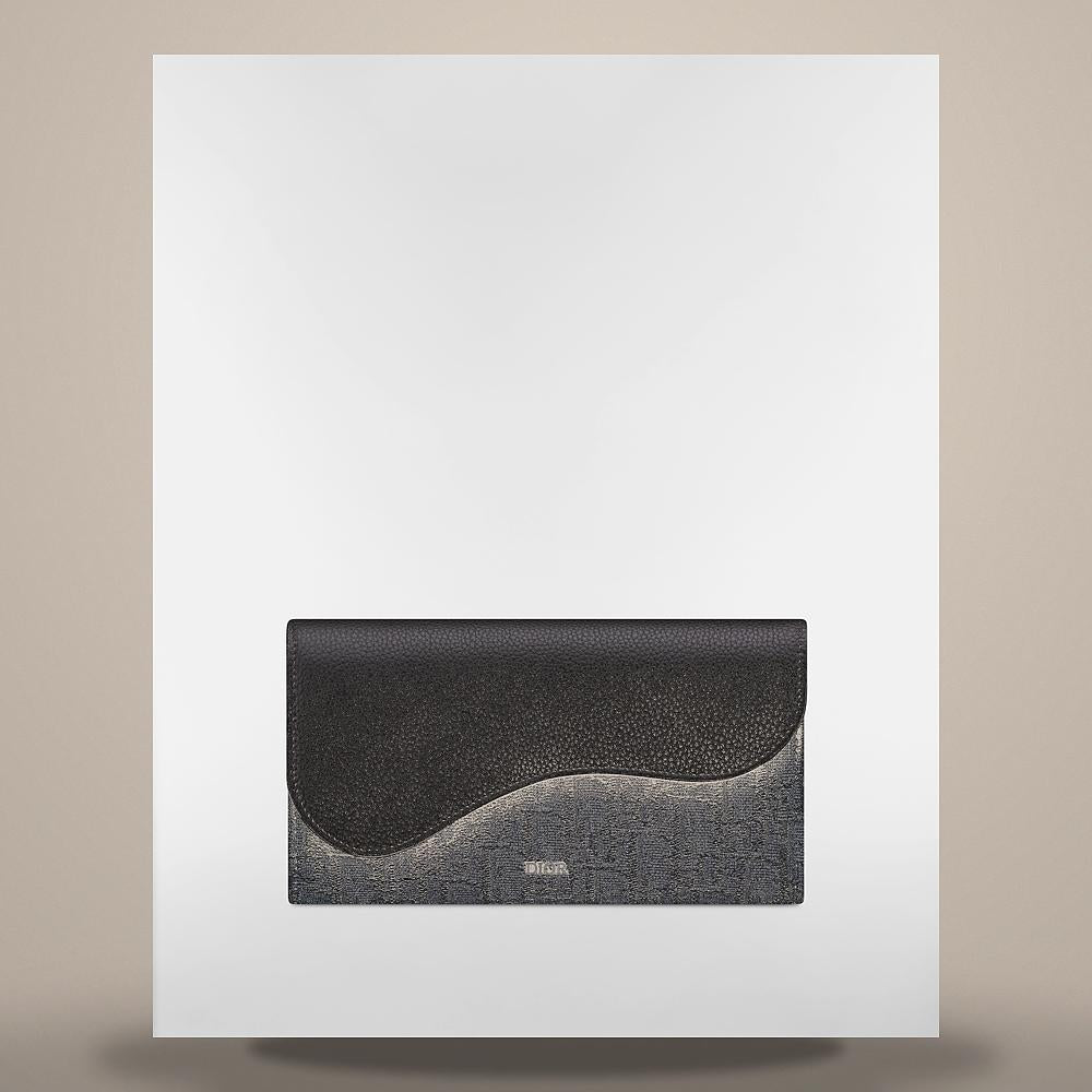 DIOR Black Oblique Jacquard and Grained Calfskin Saddle Flap Card Holder
