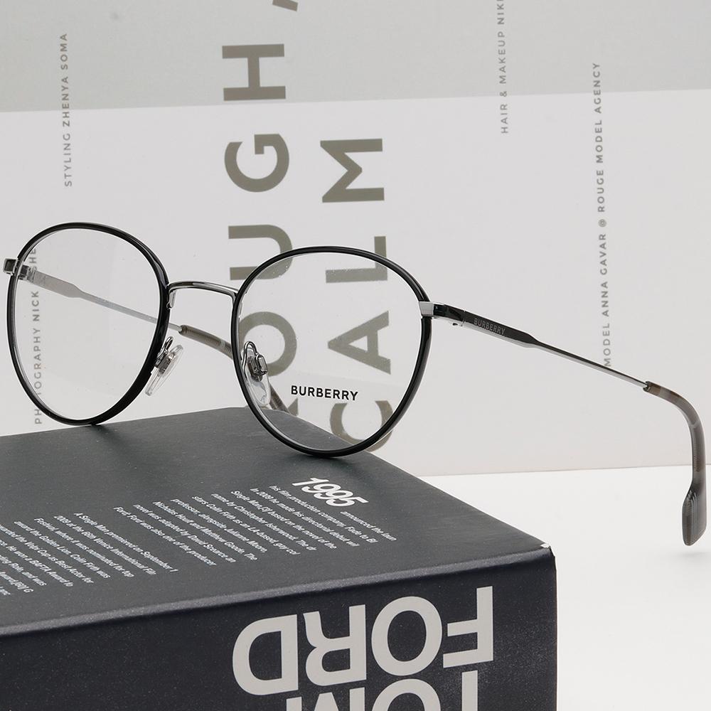 BURBERRY Black Round Metal Eyeglass Frames Unisex
