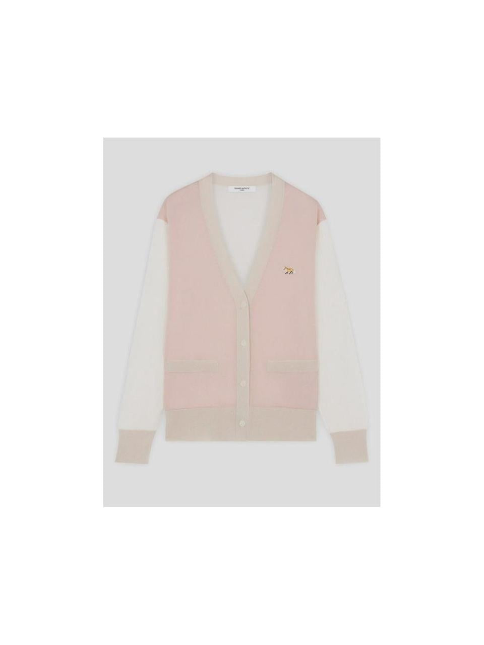 Maison Kitsune Baby Fox Patch Color Block Cardigan Sweater MW00505 KT1036 P628