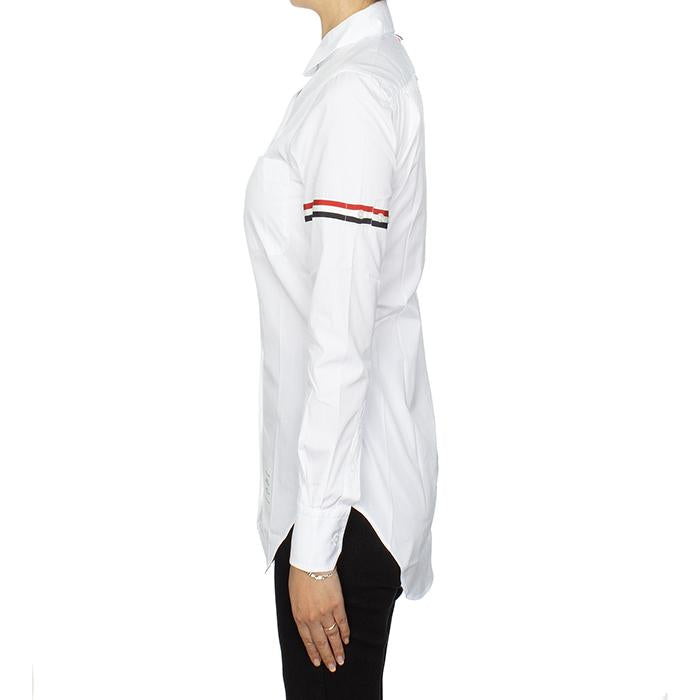 THOM BROWNE Poplin Armband Classic Round Collar Shirt White Women