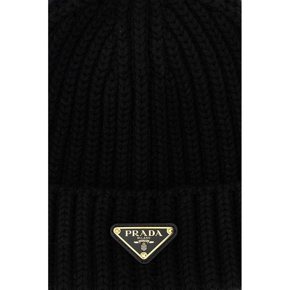 PRADA Triangle Logo Wool Beanie Black