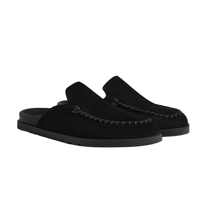 HERMES Johan Mule Leather Slippers Black Unisex