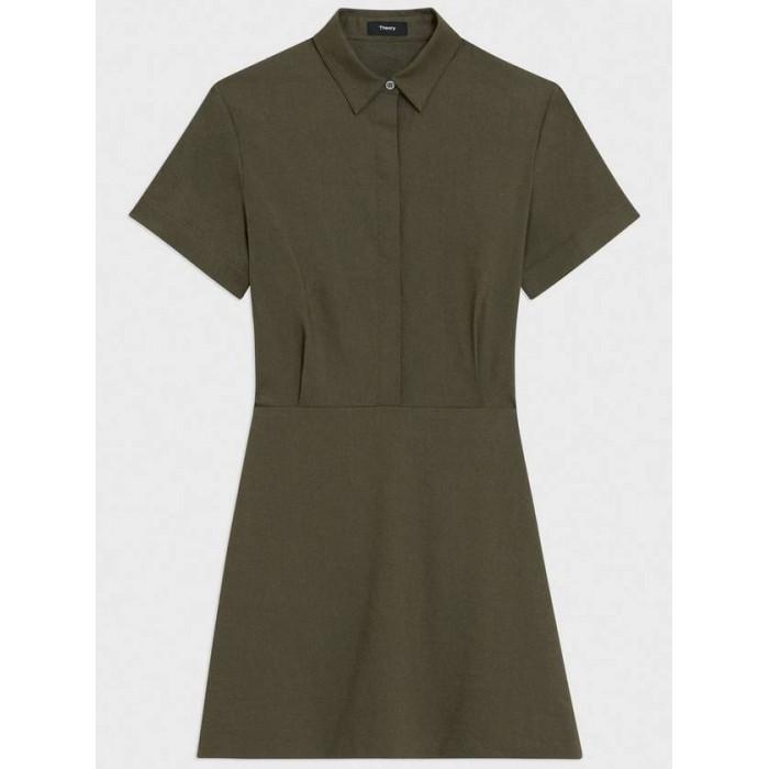 Theory Linen A-Line Short Sleeve Midi Dress O0203605 F5J