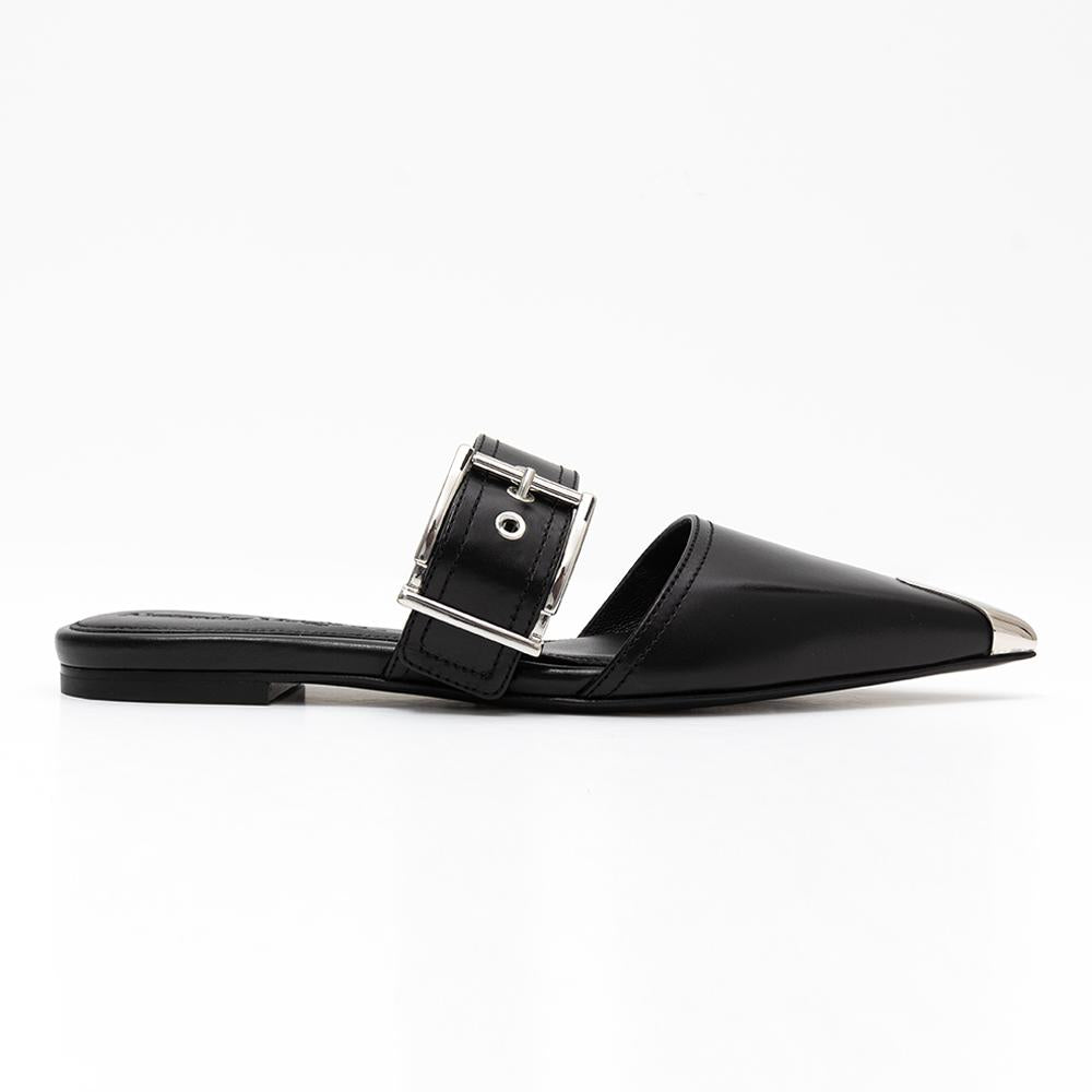 Alexander Mcqueen Punk Buckle Detail Black Women’s Flat Mules