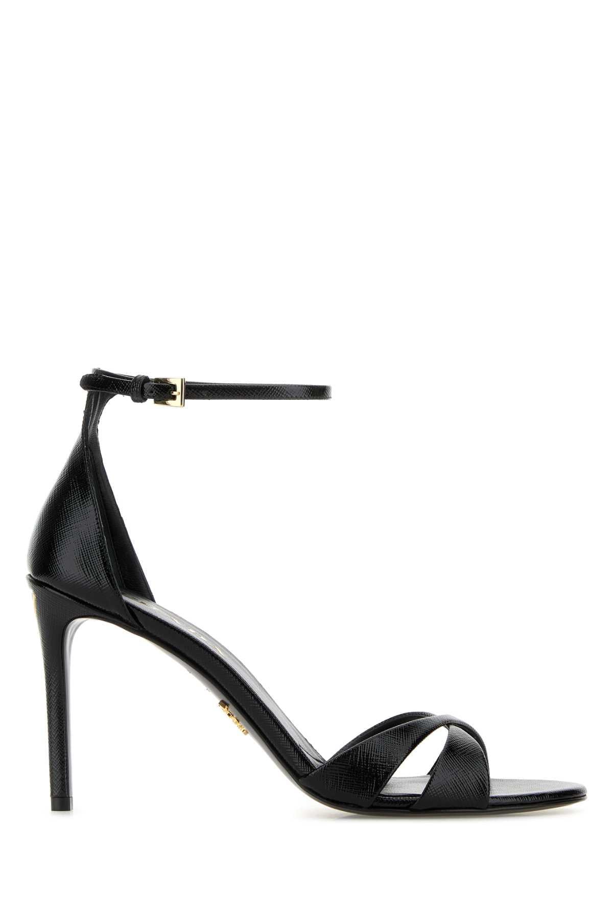 PRADA Black Leather Strappy Sandals