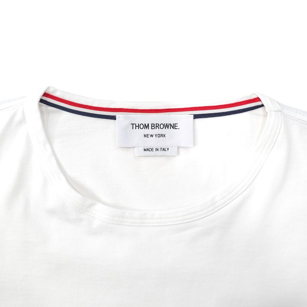 THOM BROWNE Classic Pocket Stripe T-Shirt White Cotton Mens