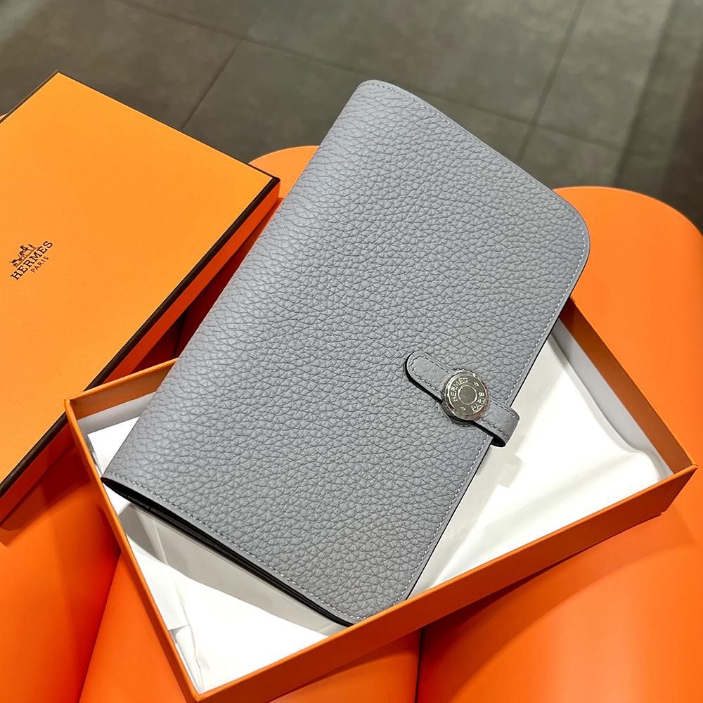 HERMES Togo Leather Dogon Long Wallet Gray Palladium Hardware