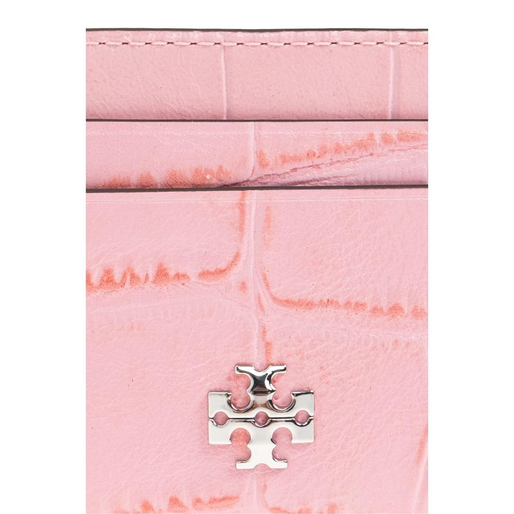 Tory Burch Charlie Embossed Croc Leather Card Holder Pink