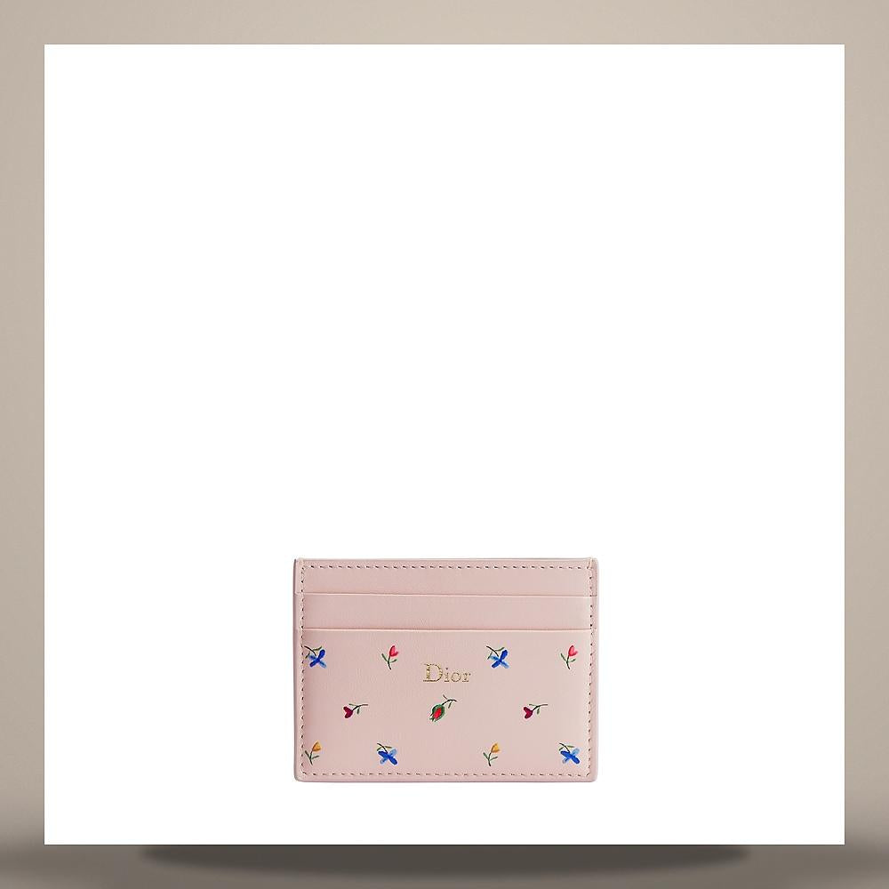 DIOR Dioramour Pink Lambskin Card Holder Multicolor Floral Print S2400OUJE M03I