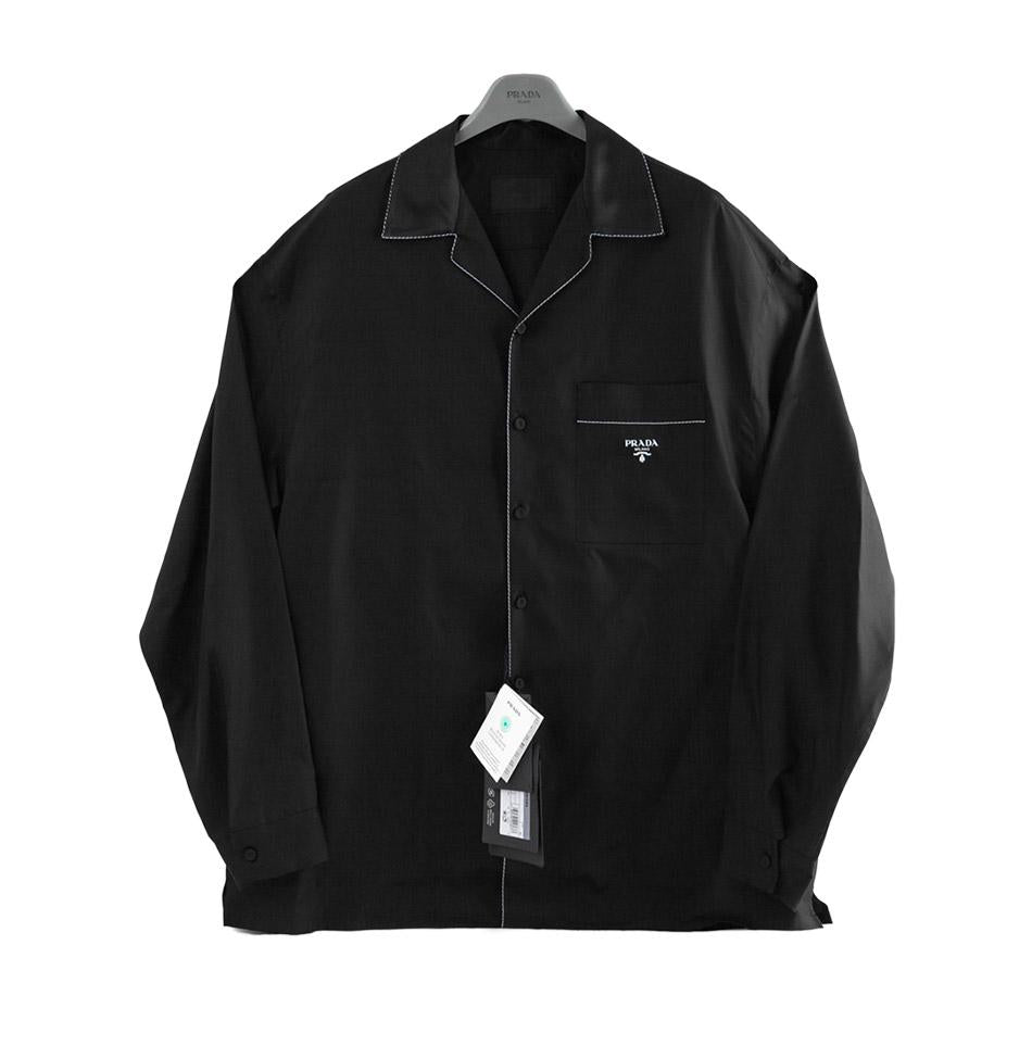PRADA Stitch Detail Silk Long Sleeve Shirt
