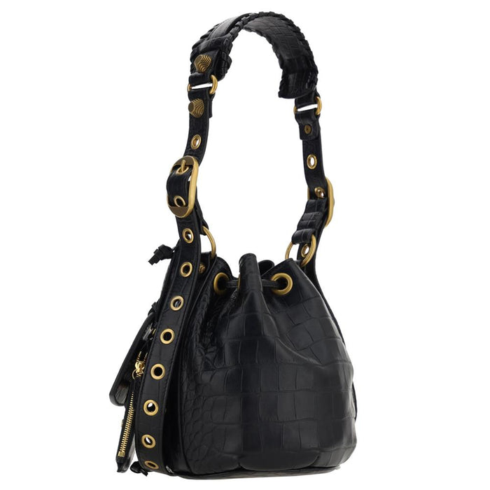 BALENCIAGA Le Cagole XS Black Leather Shoulder Bag