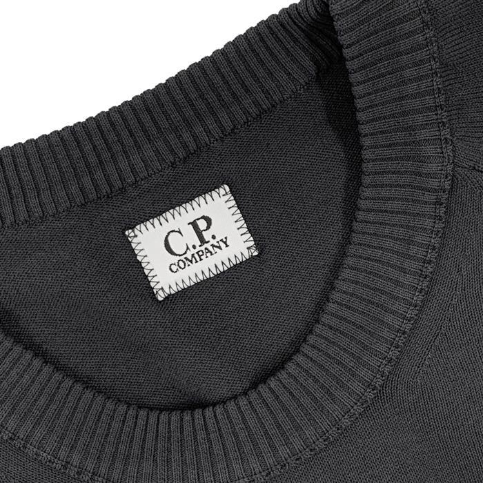 CP Company Cotton Crepe Round Neck Knit Sweater with Lens Patch