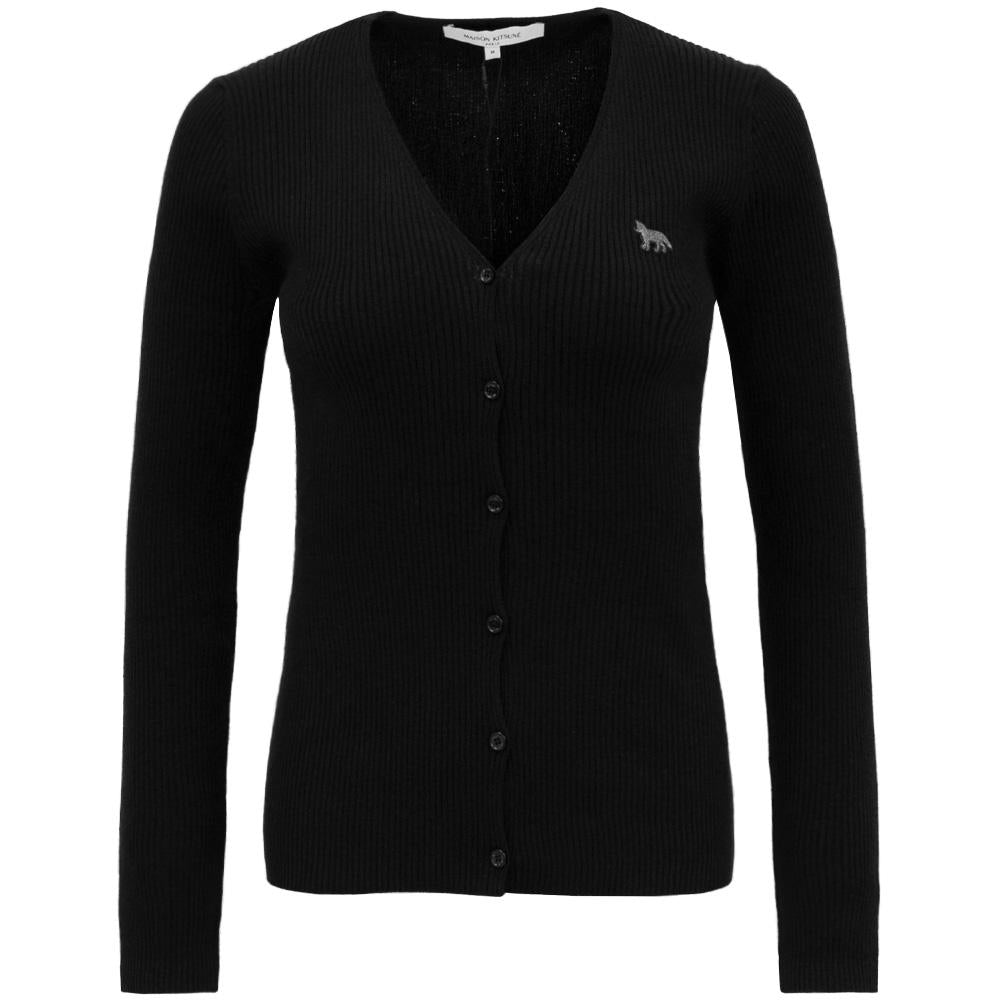 Maison Kitsune Baby Fox Fine Rib Wool Cardigan Black Women